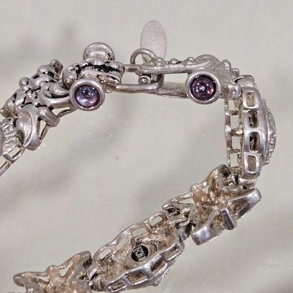 Vachi Sterling Silver Blue Stones Vintage Design Toggle Bracelet Signed - Picture 16 of 16